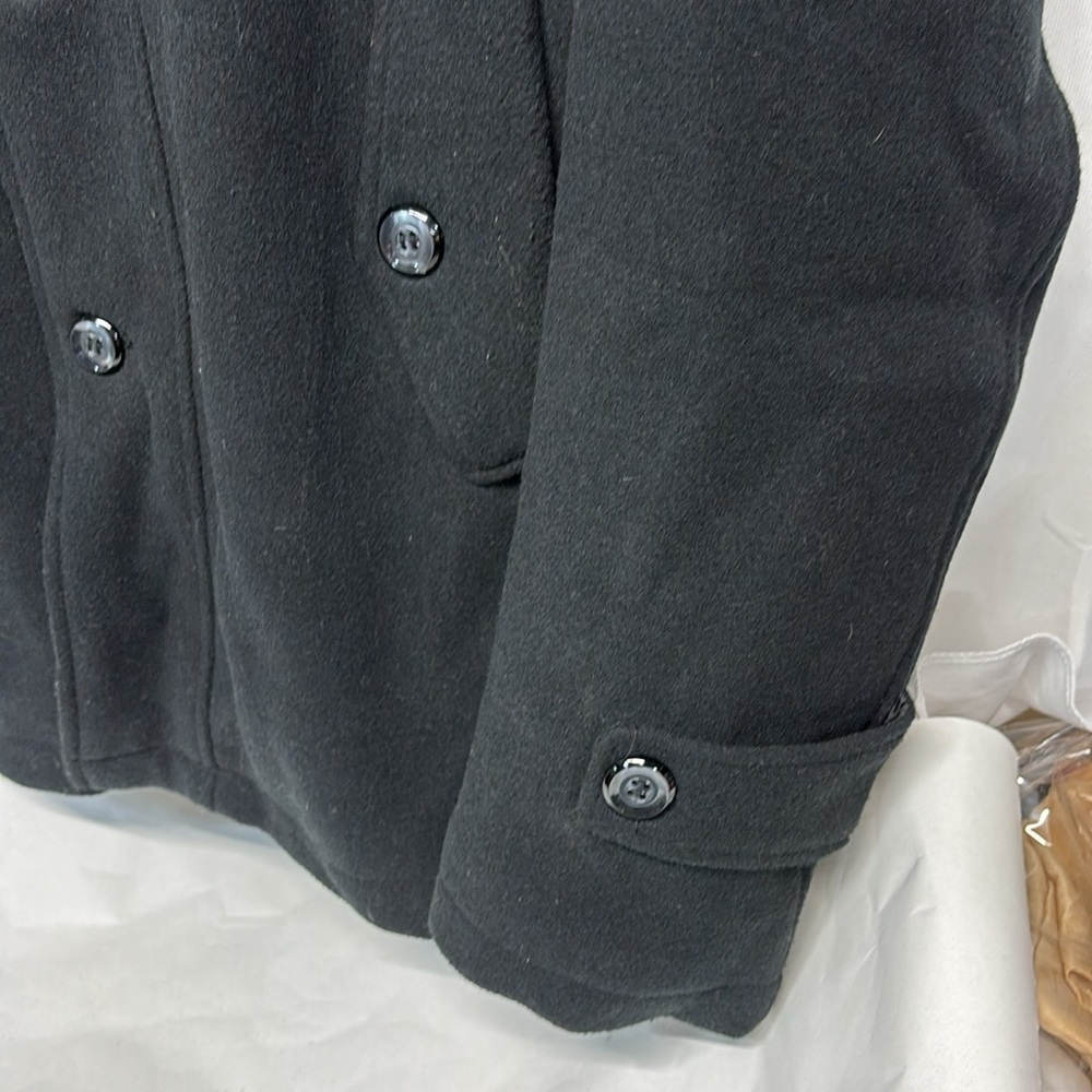 Chou Yatou black wool blend lined Pea Coat jacket size Large - Picture 6 of 13